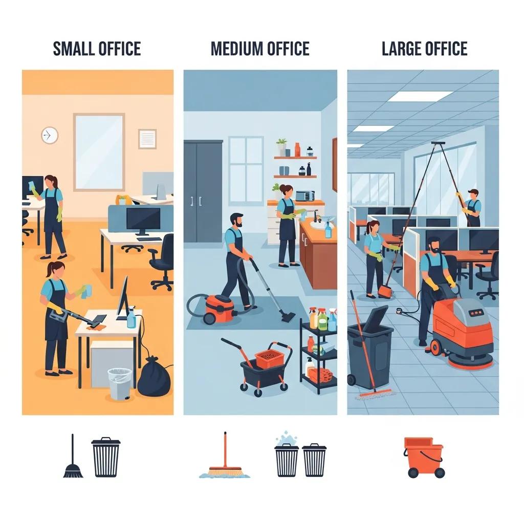 Visual representation of office cleaning options for different business sizes