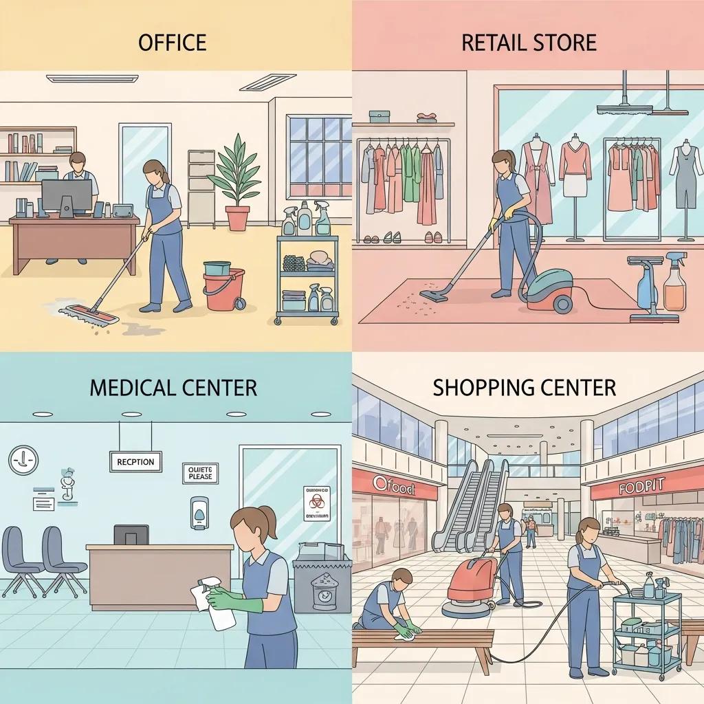 Diagram showing how cleaning priorities differ by business type in Moffat Beach