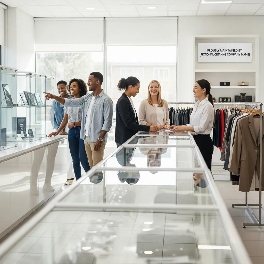 A tidy retail space with satisfied customers, showing the benefits of regular cleaning contracts