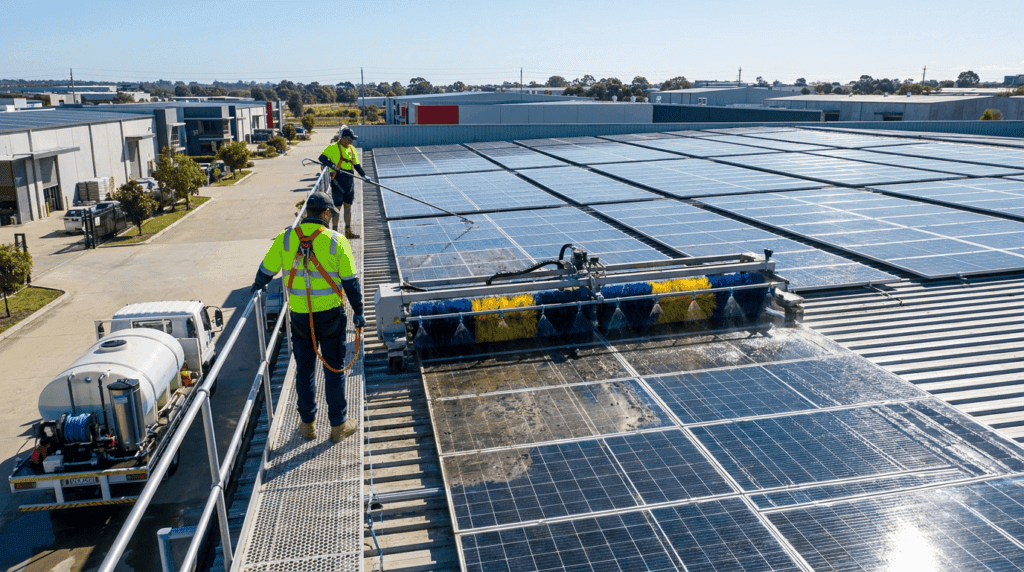 Commercial solar panel cleaning